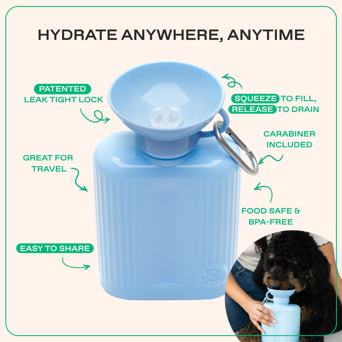 SPRINGLAND PETS – Hundereise-Wasserflasche Growler 1,3 L (ohne Silikon-Klappschale) - OSSO BLU