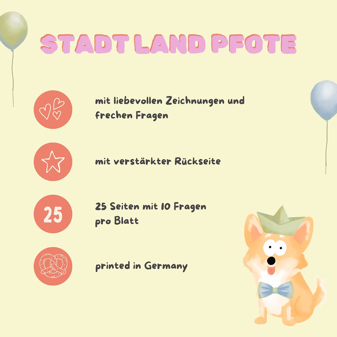 PFOTENALBUM – Spielblock „Stadt, Land, Pfote“ für Hundefans