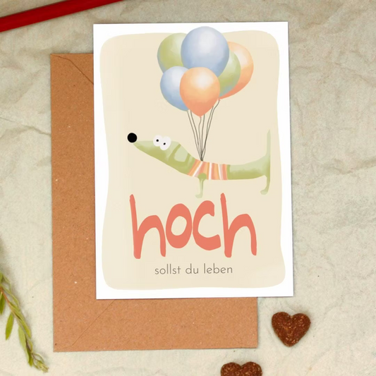PFOTENALBUM – Geburtstagskarte „Hoch sollst du leben“ mit Dackel-Motiv