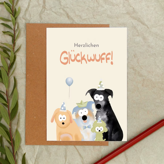 PFOTENALBUM – Glückwunschkarte „Herzlichen Glückwuff“ – Grußkarte mit Hundemotiv - OSSO BLU