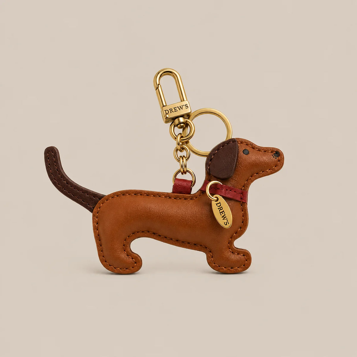 DREW’S DOGWEAR - Dackel-Taschenanhänger – Braun/Bordeaux