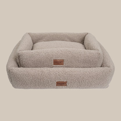 DREW'S DOGWEAR - NUNA Hundekorb – Teddyweiches & waschbares Hundebett aus Memory Foam (taupe)