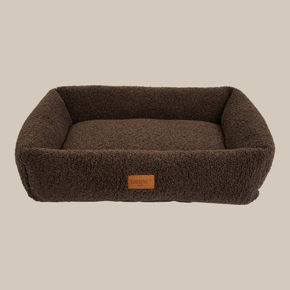 DREW'S DOGWEAR - NUNA Hundekorb – Teddyweiches & waschbares Hundebett aus Memory Foam (braun)