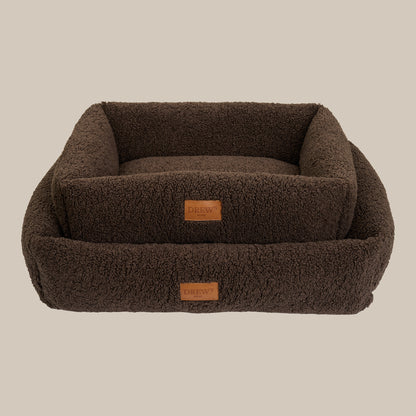 DREW'S DOGWEAR - NUNA Hundekorb – Teddyweiches & waschbares Hundebett aus Memory Foam (braun)