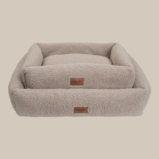 DREW'S DOGWEAR - Orthopädisches Teddy-Hundebett mit Memory-Schaum in Taupe - OSSO BLU