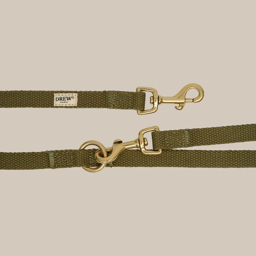 DREW'S DOGWEAR - Verstellbare Hundeleine aus Baumwolle – Olivgrün (2 Meter)