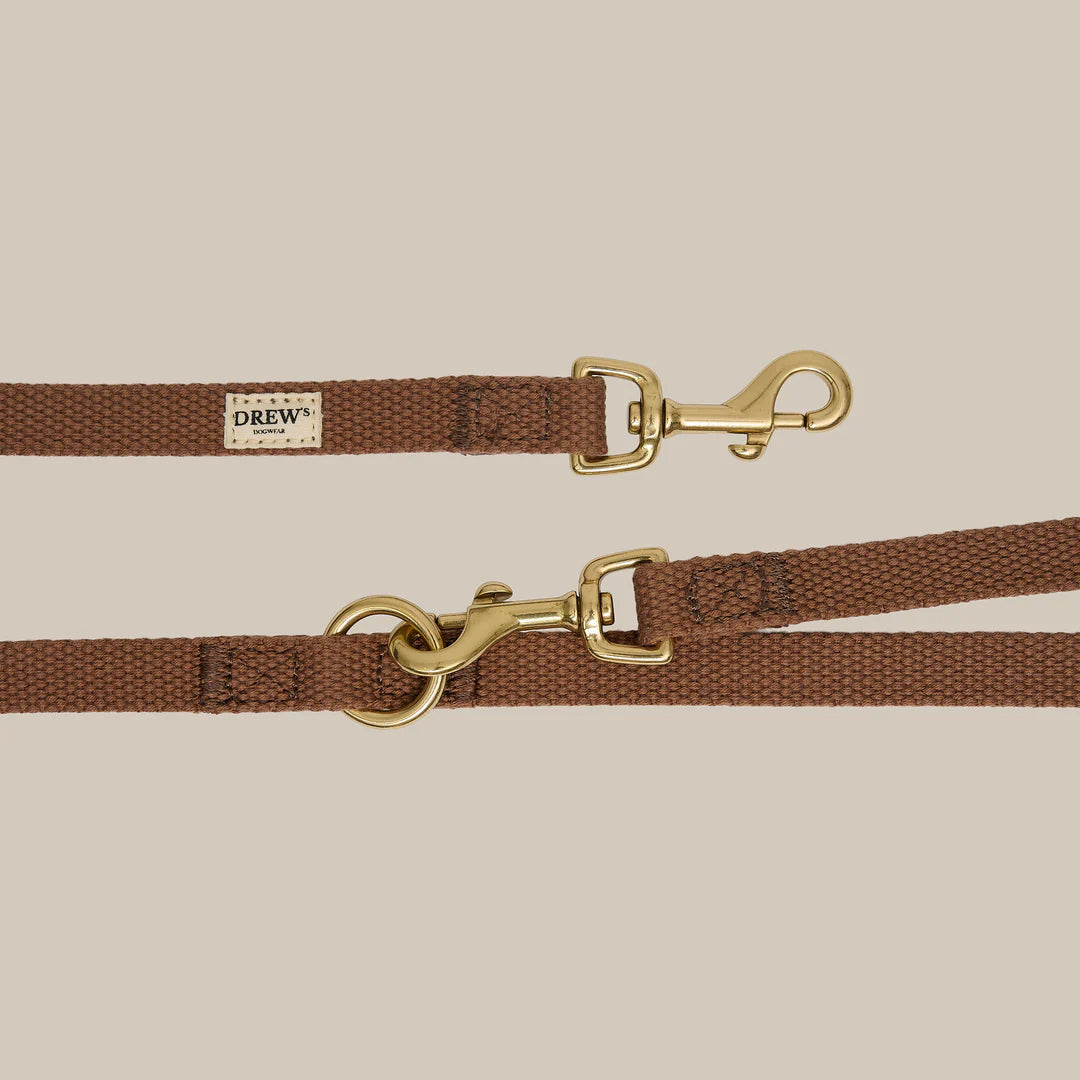 DREW'S DOGWEAR - Verstellbare Hundeleine aus Baumwolle – Braun (2 Meter)