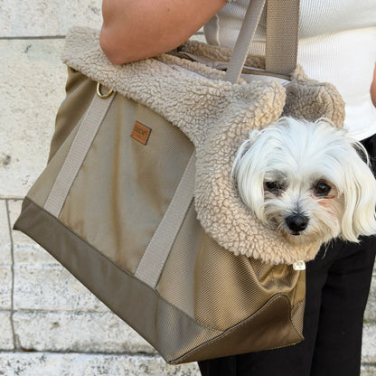 DREW’S DOGWEAR – Cali Hundetasche mit Teddyfutter Sage