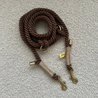 DREW'S DOGWEAR - BROWN / Adjustable and soft dog leash