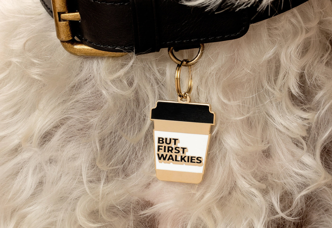 TWO TAILS PET COMPANY - But First Walkies Coffee Cup Pet ID Tag