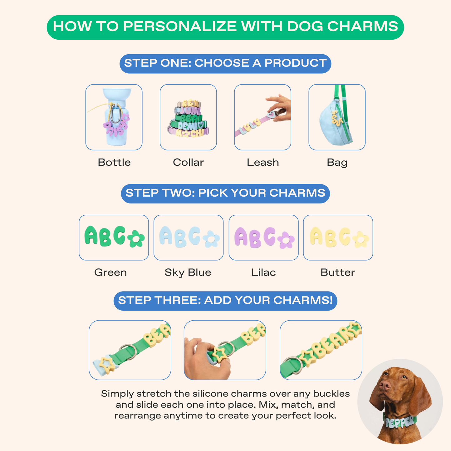 Springland Pets - Silikon-Hundecharm-Anhänger für Hundehalsband/Leine/Flasche (63 Anhänger) - OSSO BLU